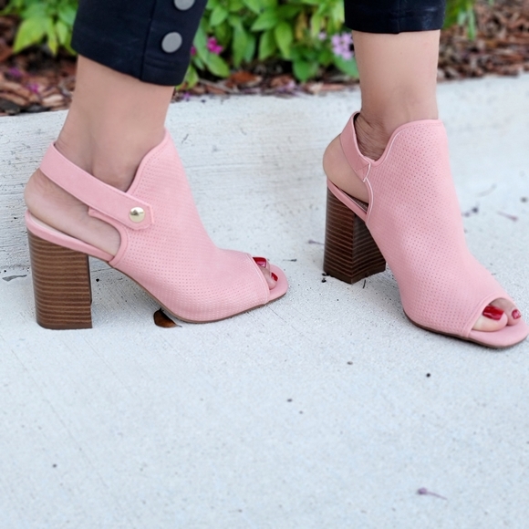 Peep Toe Chunky Heel Slingback Booties Blush Color - Picture 4 of 5